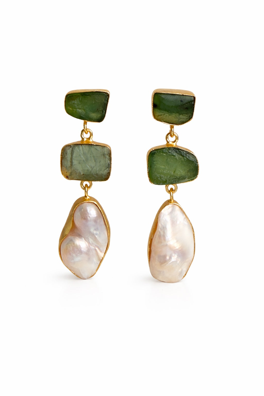Baroque Pearl Organic Double Stone Earrings