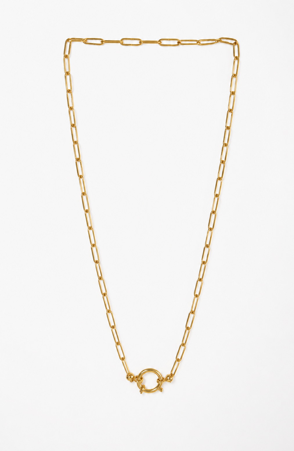 Gold link chain necklace with round clasp — Archive Jewellery Studio