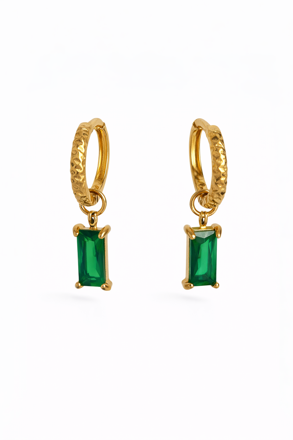 Spiral Ring Rectangular Green Zircon Hoop